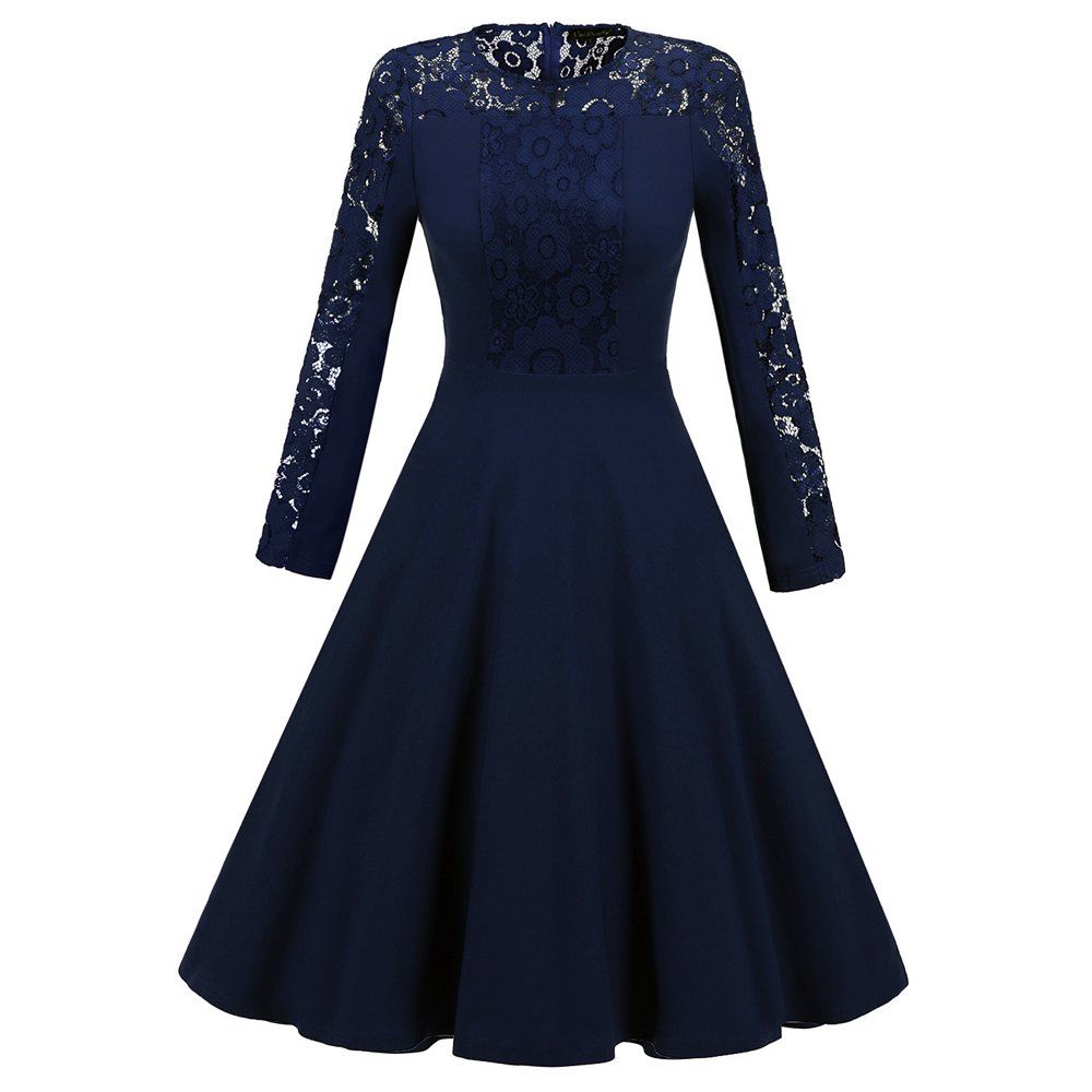

Lace Version of Ladies' Long Sleeved Dress, Cadetblue