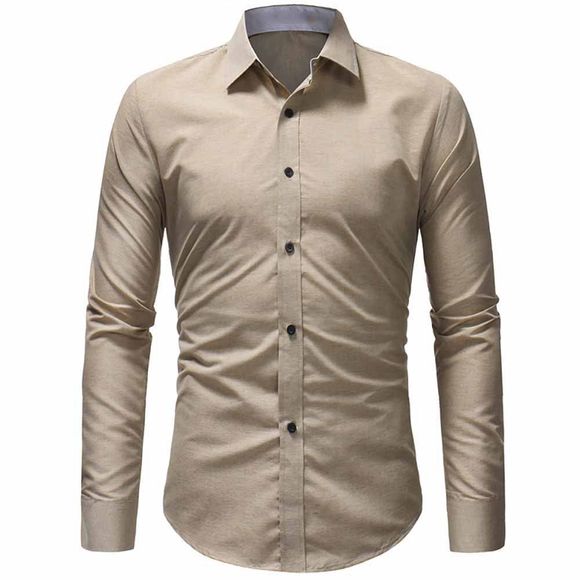 T-shirt simple à manches longues décontracté de haute qualité pour hommes - Kaki XL