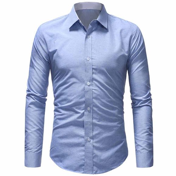 T-shirt simple à manches longues décontracté de haute qualité pour hommes - Bleu M