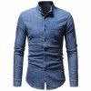 Chemise à manches courtes en denim délavé et à manches longues pour hommes - Bleu 2XL