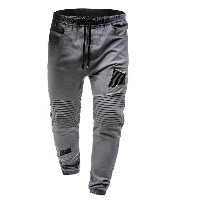 

Men's fashion pleated rag stitching tether casual trousers, Light gray