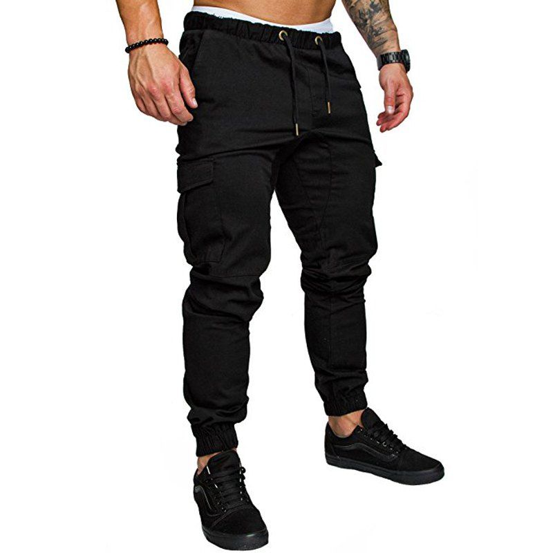 

Men's Fashion Casual Tether Elastic Sports Trousers Trousers, Black