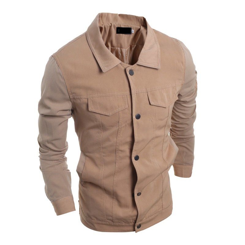 

Men's Fashion Stitching Single-breasted Casual Long Sleeve Jacket, Tan