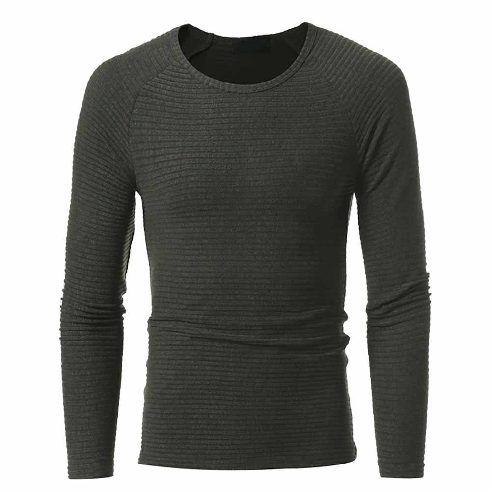 

Men's Fashion Round Neck Horizontal Stripes Stretch Casual Slim Sweater, Army green