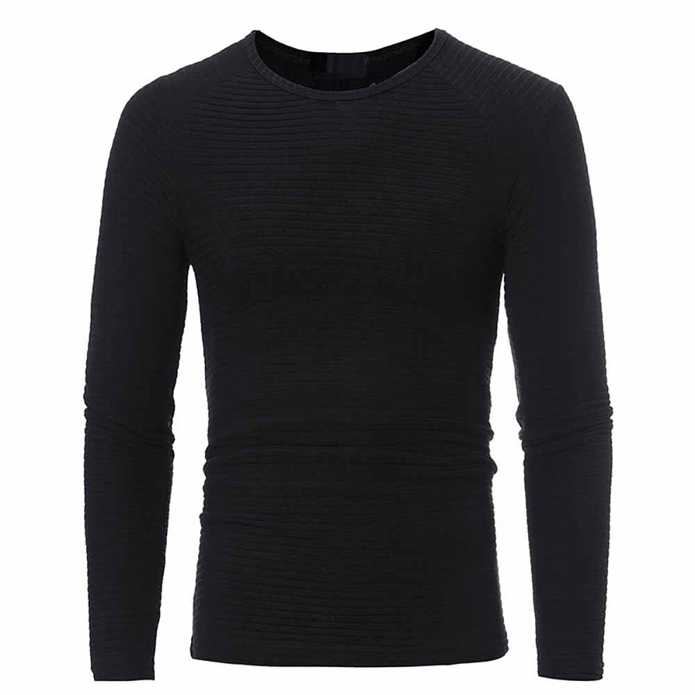 

Men's Fashion High Quality Round Neck Horizontal Stripes Stretch Casual Slim Swe, Black
