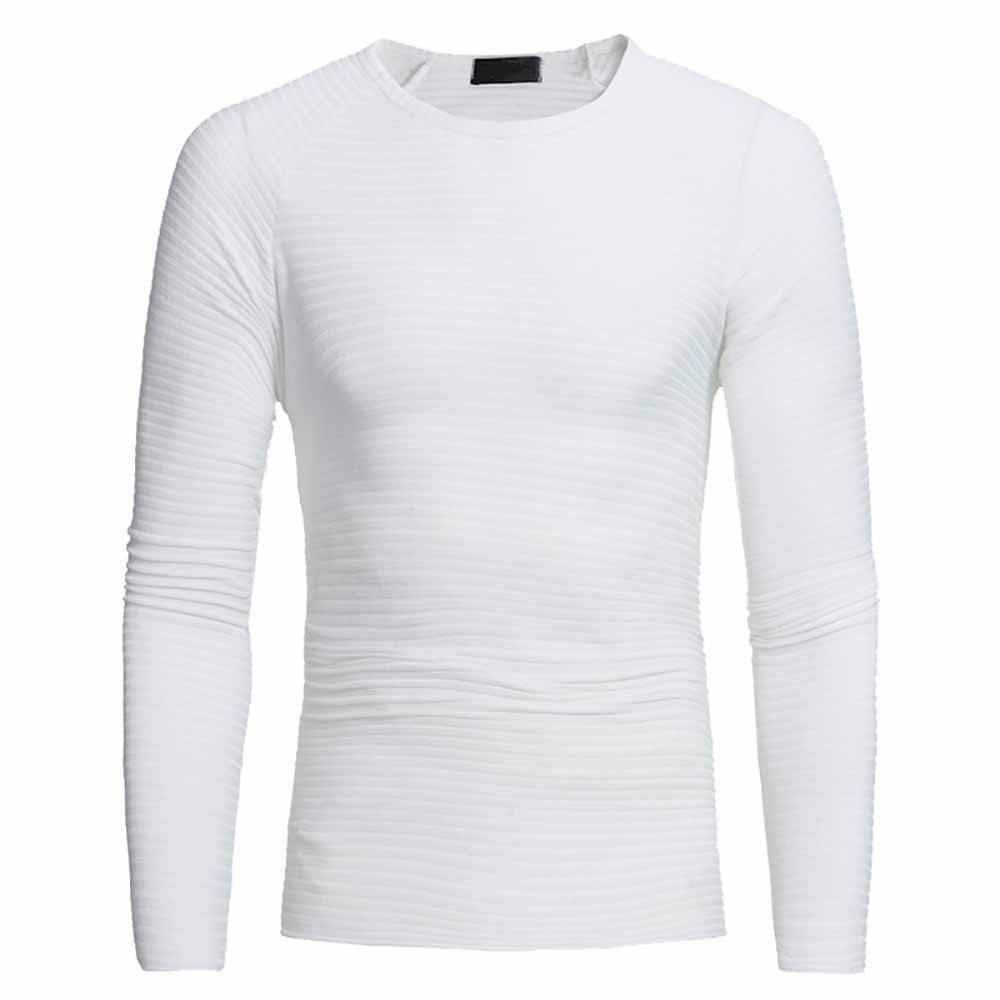 

Men's Fashion High Quality Round Neck Horizontal Stripes Stretch Casual Slim Swe, White