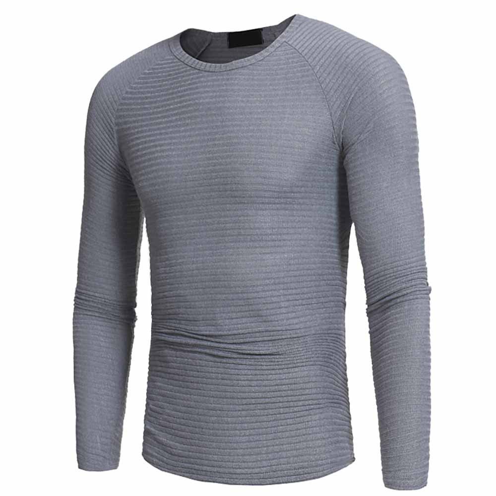 

Men's Fashion High Quality Round Neck Horizontal Stripes Stretch Casual Slim Swe, Gray