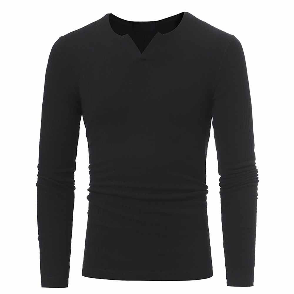 

Men's Fashion V-Neck Striped Stretch Knit Casual Slim Long-Sleeved Sweater, Black