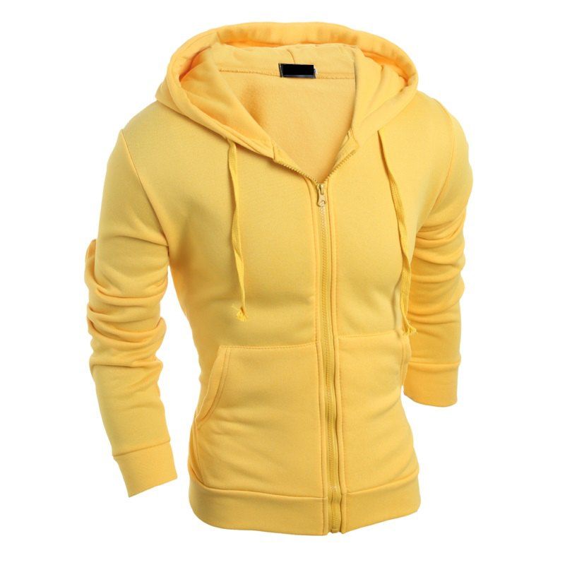 

Men's Fashion Solid Color Zipper Leisure Slim Sports Hoodie, Bright yellow