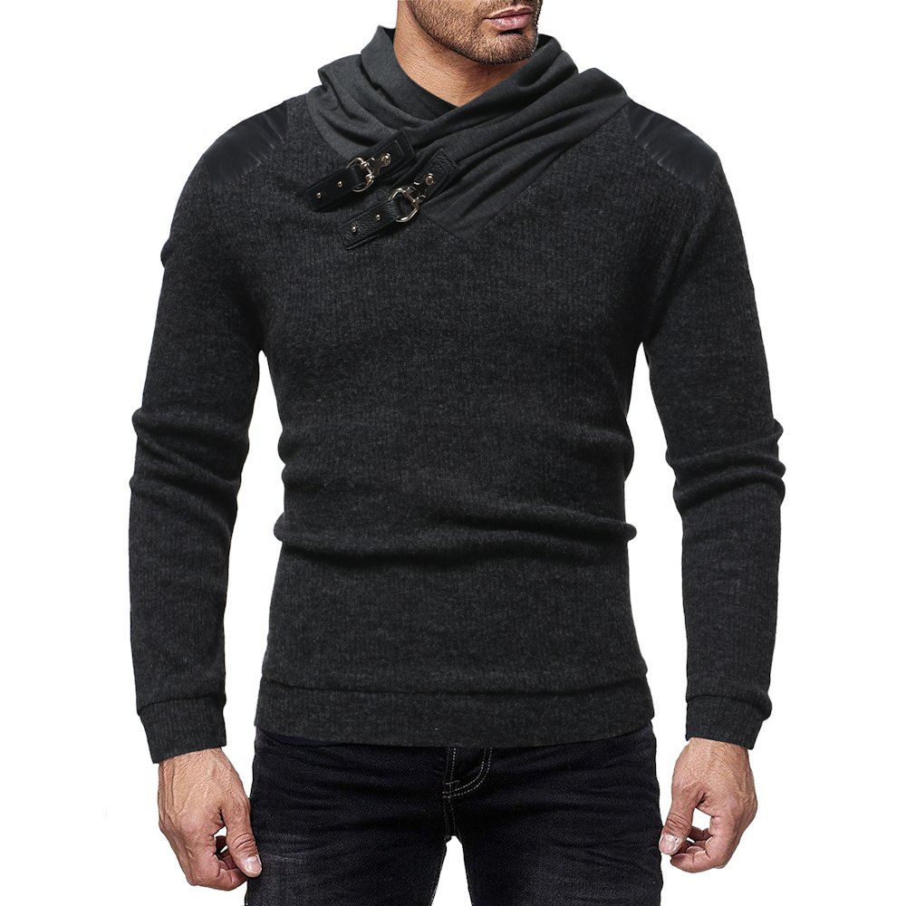 

Men's Fashion Solid Color Pile Collar Casual Slim Sweater, Dark gray
