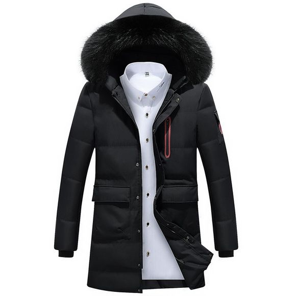 Manteau décontracté à la mode à capuche pour hommes, matelassé en couleur unie - Noir XL