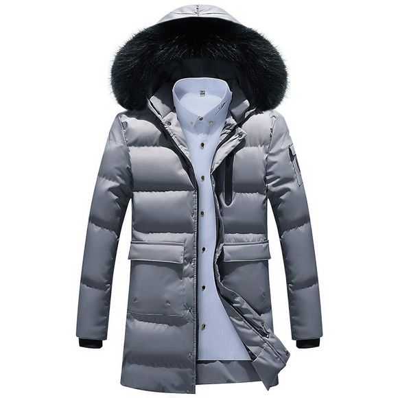 Manteau décontracté à la mode à capuche pour hommes, matelassé en couleur unie - Gris Clair XL