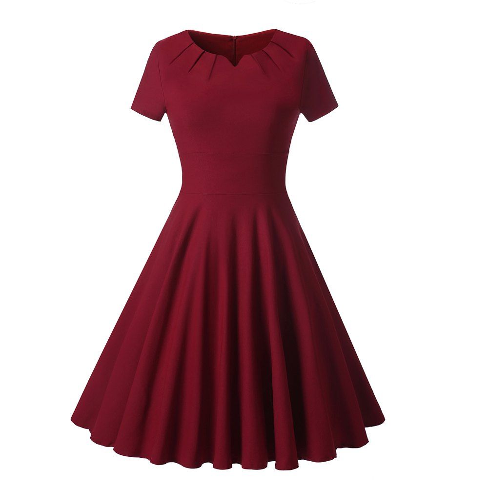 

Fashion Fashion Ladies V Collar Short Sleeved Dress, Red wine