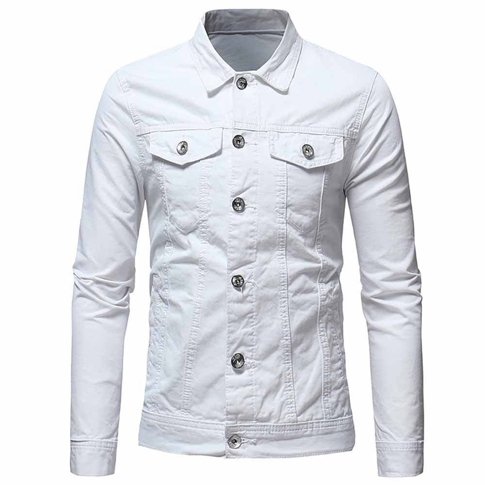 

Men's Fashion Solid Color Denim Simple Casual Slim Short Jacket, White