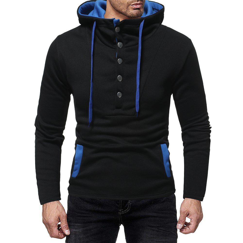 

Men's Fashion Button Stitching Contrast Color Long-sleeved Casual Slim Sweater, Black