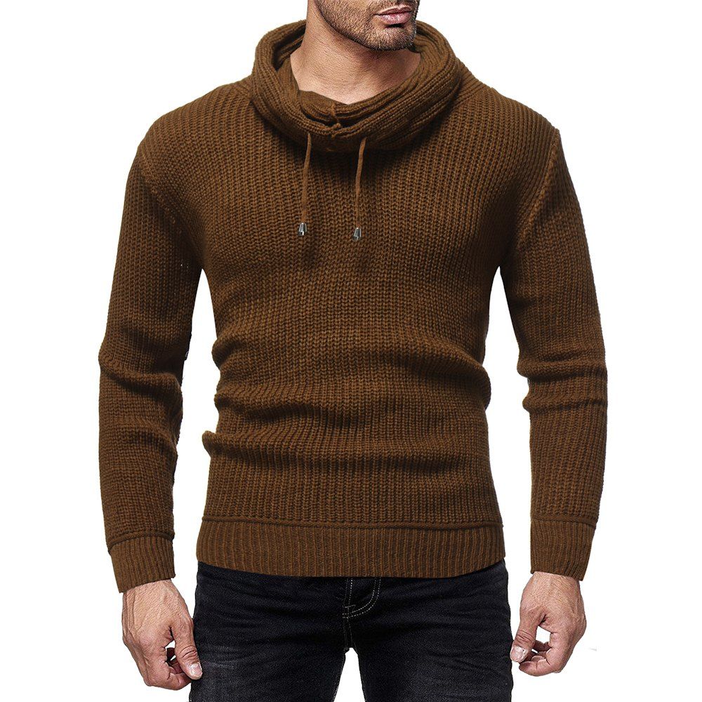 

Men's Fashion Solid Color High Neck Pullover Casual Slim Sweater, Deep brown