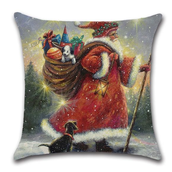 Père Noël Cadeaux de Nouvel An Impression bonhomme de neige jetez taie d'oreiller - multicolor A 45CM*45CM