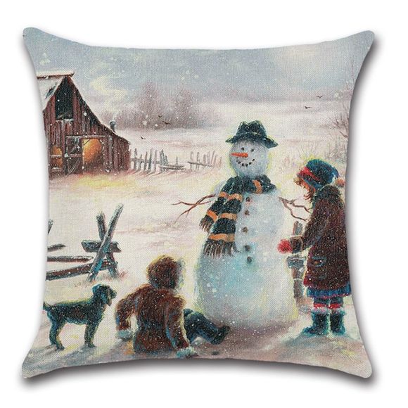 Père Noël Cadeaux de Nouvel An Impression bonhomme de neige jetez taie d'oreiller - multicolor B 45CM*45CM
