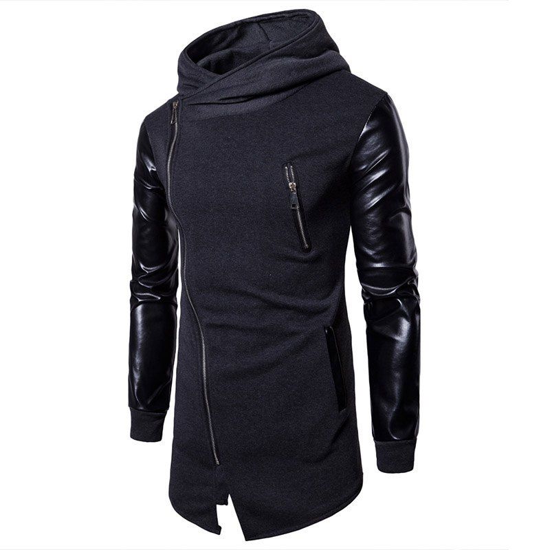 

New Men Fashion Patchwork with Cap and Zipper Casual Sweatshirt Causal Hoodies, Carbon gray