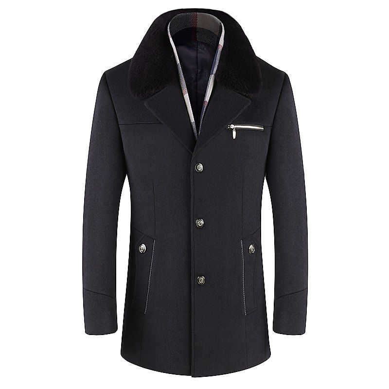 

Men Trench Single Breasted Comfy Turn Down Collar Coat, Black