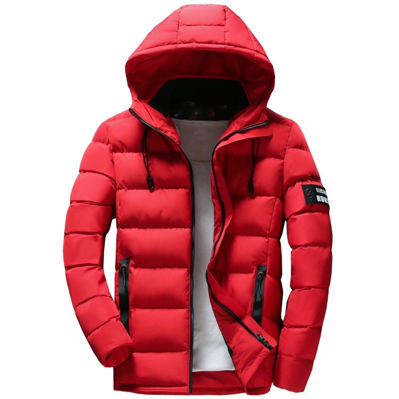 

Men Quilted Coat Solid Color Casual Warm Hooded, Red