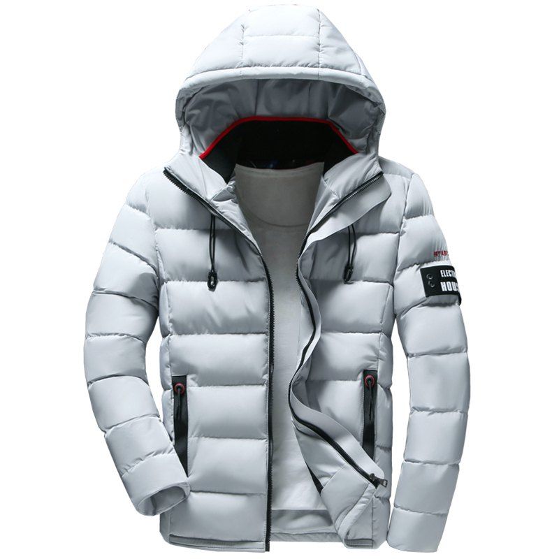 

Men Quilted Coat Solid Color Casual Warm Hooded, Light gray