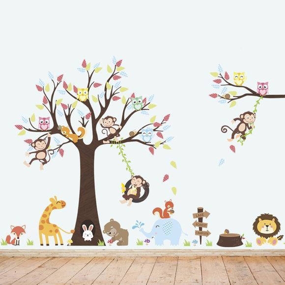 Stickers muraux en PVC avec balançoire Zoo pour singe grand arbre - multicolor 