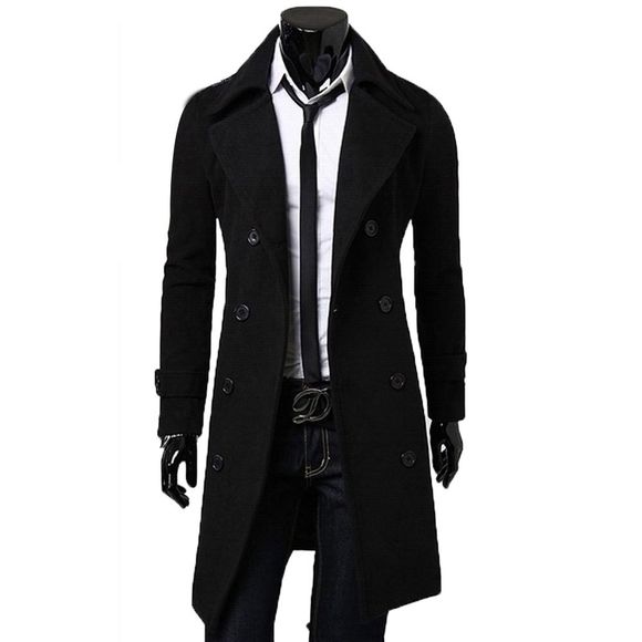 Manteau en laine à la mode décontractée pour hommes - Noir 3XL