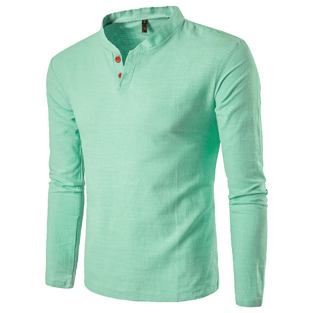 [41% OFF] 2021 Long Sleeved V-Neck Linen Men's T-shirt In MINT GREEN ...