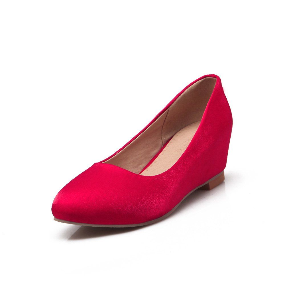 

Wedge Heels Round Head Silk Professional Women Shoes, Rosso red