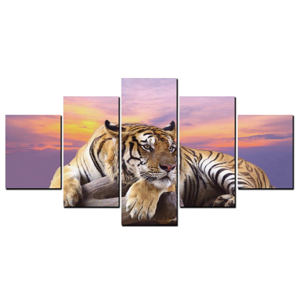 

YISHIYUAN 4 Pcs HD Inkjet Paints Tiger Animal Landscape Decorative Painting, Multi