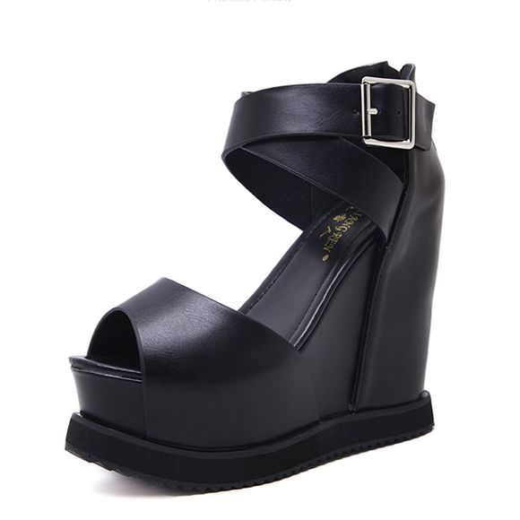 Chaussures Compensées Femme Sandales Noires - Noir EU 37