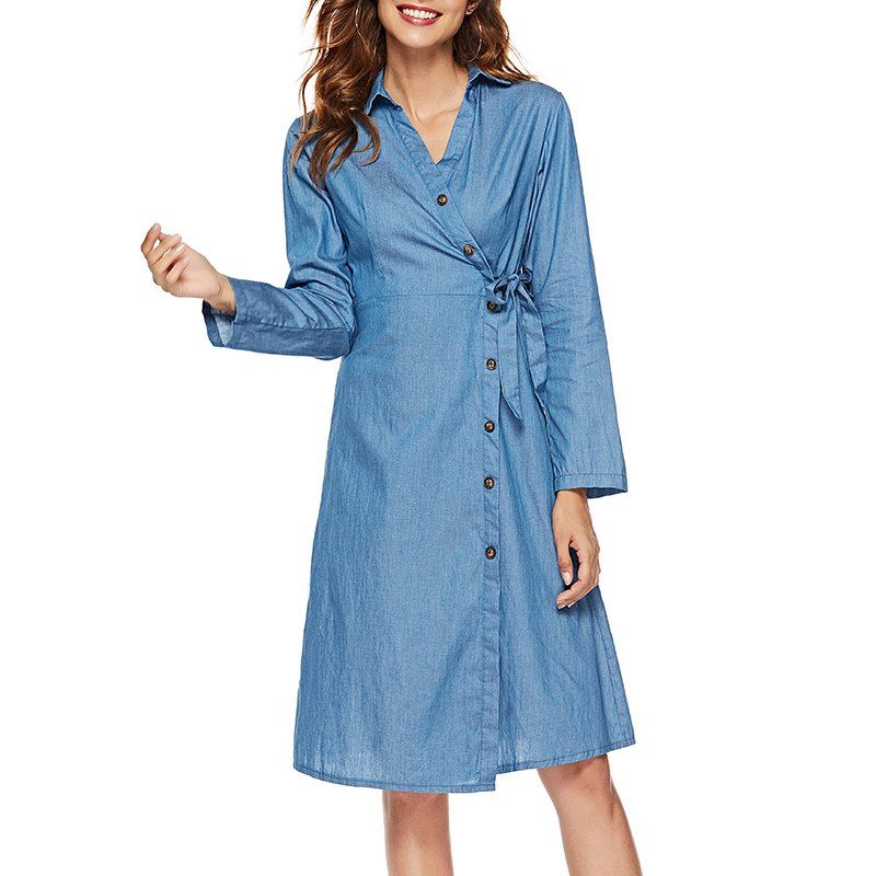 

Autumn Casual Cardigan Dress, Denim blue