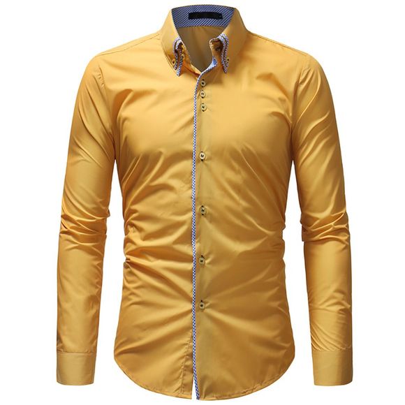 Men's Classic Double-Layer Collar Access Edging Casual Slim Long-sleeved Shirt - Jaune Clair XL