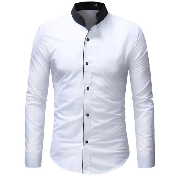 Chemise de couleur unie à manches longues et à manches longues pour hommes - Blanc L