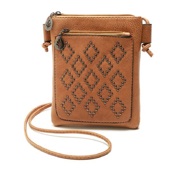 Petit sac à bandoulière Vintage Rivet Women Messenger Bags for Phone - Brun Légère 
