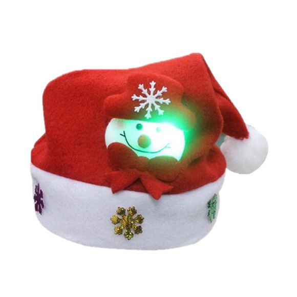 Chapeau de Noël pour enfants et adultes Chapeau bonhomme de neige non-tissé avec lumières - Rouge KID SIZE