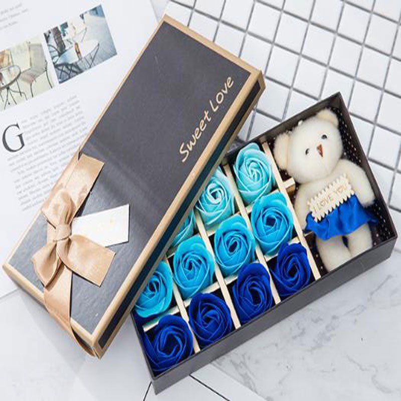 

12 Roses and Bear The Soap Spend Christmas Gifts Creative Birthday Gift Box, Sky blue