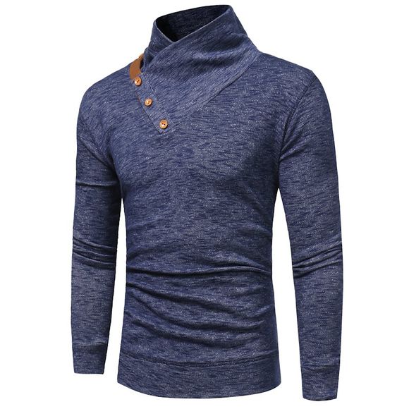 Chandail tricoté à la mode pour hommes avec un col montant et des coutures - Bleu M