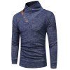 Chandail tricoté à la mode pour hommes avec un col montant et des coutures - Bleu 2XL