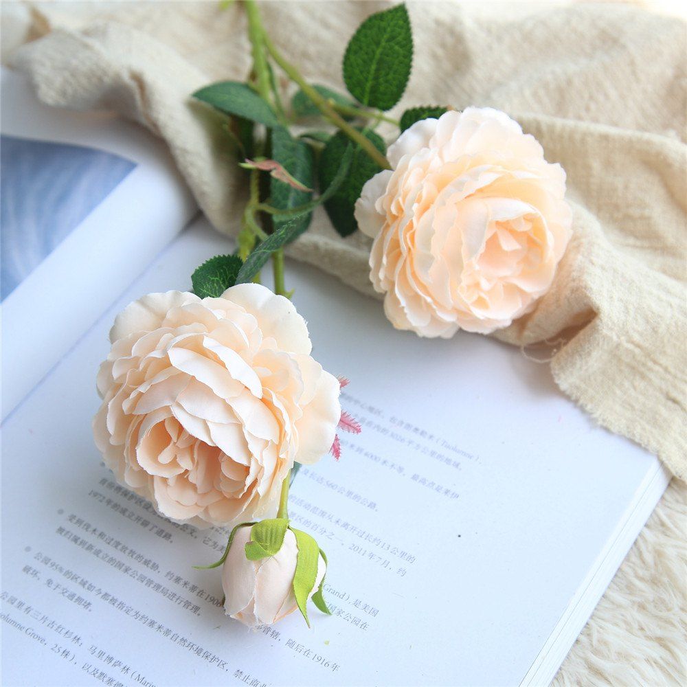 

European Style Cabbage Rose Artificial Flower Bridal Bouquet Home Decorations, Champagne