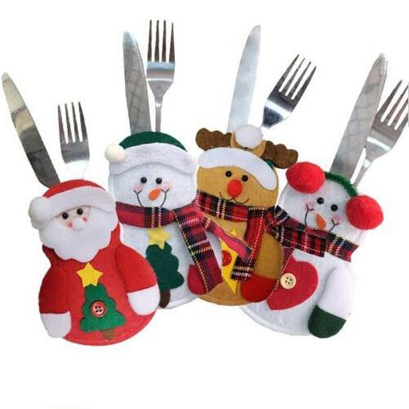 Sac de Rangement de Noël Pour Couteaux et Fourchettes Père Noël Bonhomme de Neige 4 Pièces - multicolor 