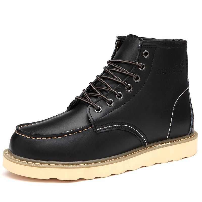 

Men'S High-Top Leather Wear-Resistant Warm Tooling Snow Boots, Black