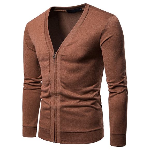 Cardigan en tricot de grande taille à glissière pour hommes - marron foncé S