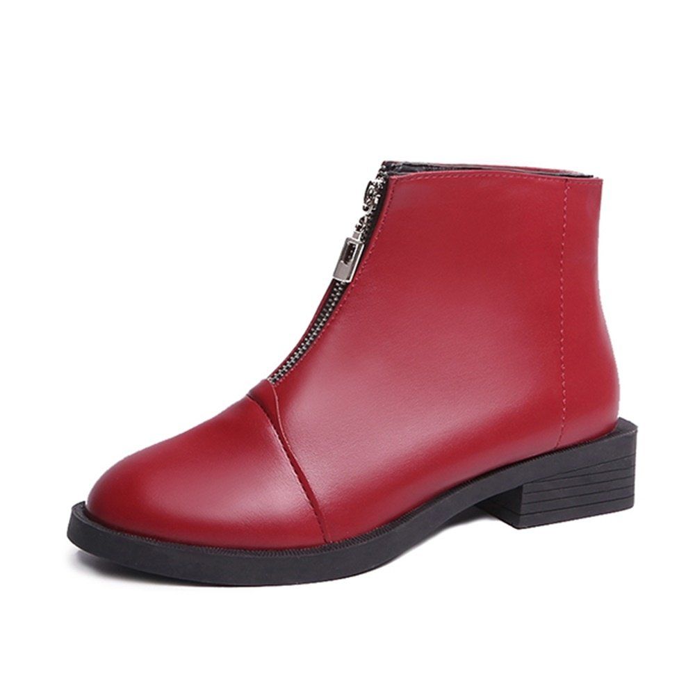 

Rough Bottomed Front Zipper Warm Short Boots, Red