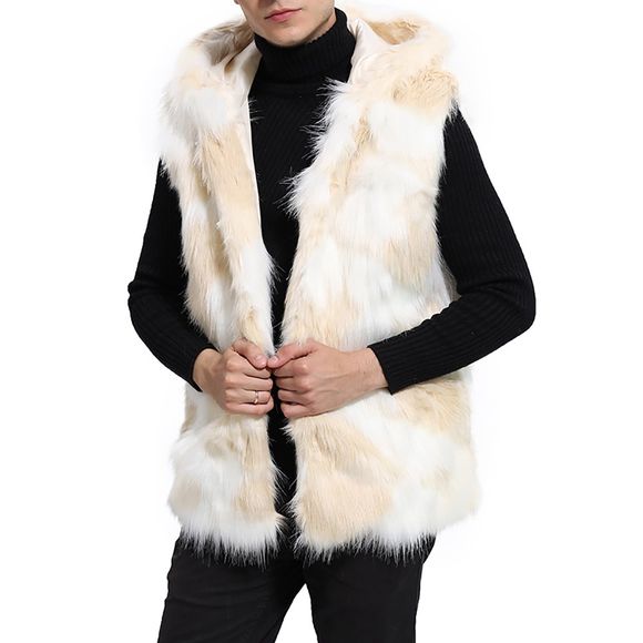 Manteau en fausse fourrure à capuche sans manches pour hommes - multicolor L