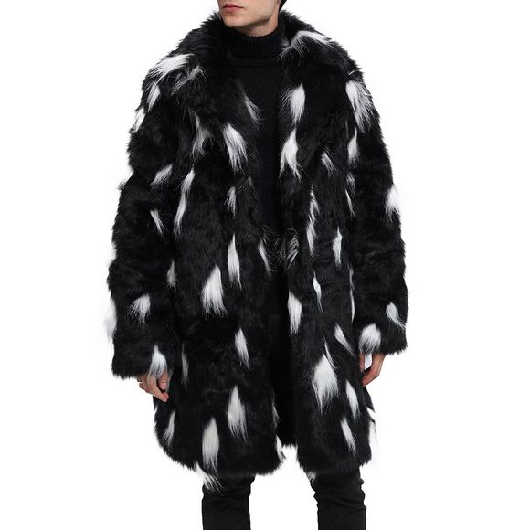 Manteau en fausse fourrure manteau col rabattu deux tons manteau duveteux à manches longues - Noir XL
