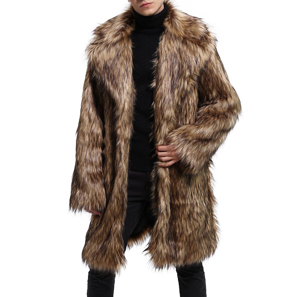 [41% OFF] 2021 Men's Faux Fur Coat Turndown Collar Long Sleeve Winter ...