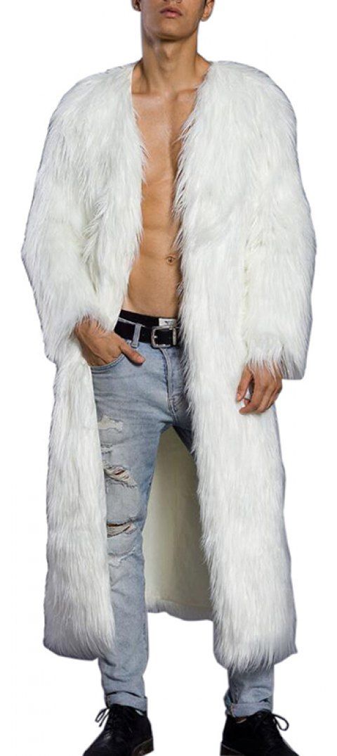 [17% OFF] 2019 Men's Faux Fur Coat V Neck Long Sleeve Long Winter ...