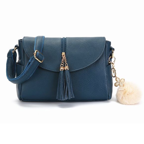 Pompon sacs en cuir véritable pour femmes sacs à main de luxe - Bleu de Soie 